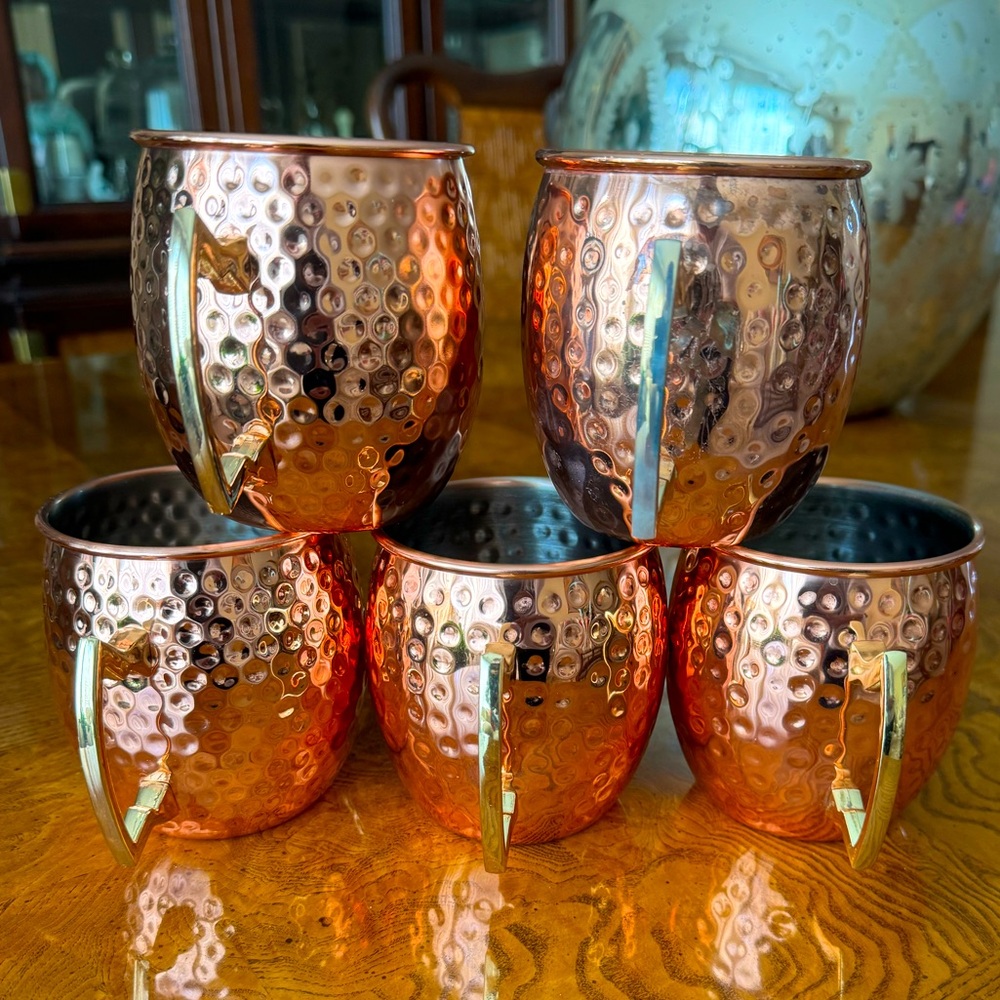 Moscow Mule-Hammered Copper Mugs - Set of 5 - Picture 3 of 5